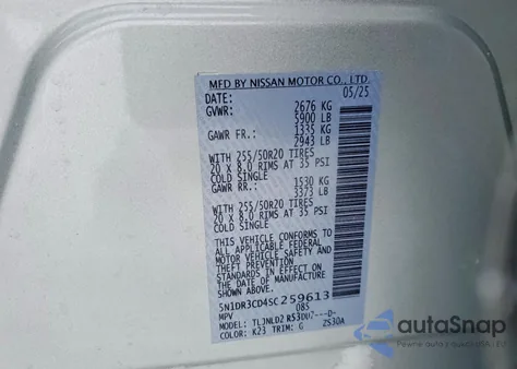 2025 Nissan Pathfinder Sl z USA, uszkodzony, nr VIN 5N1DR3CD4SC259613